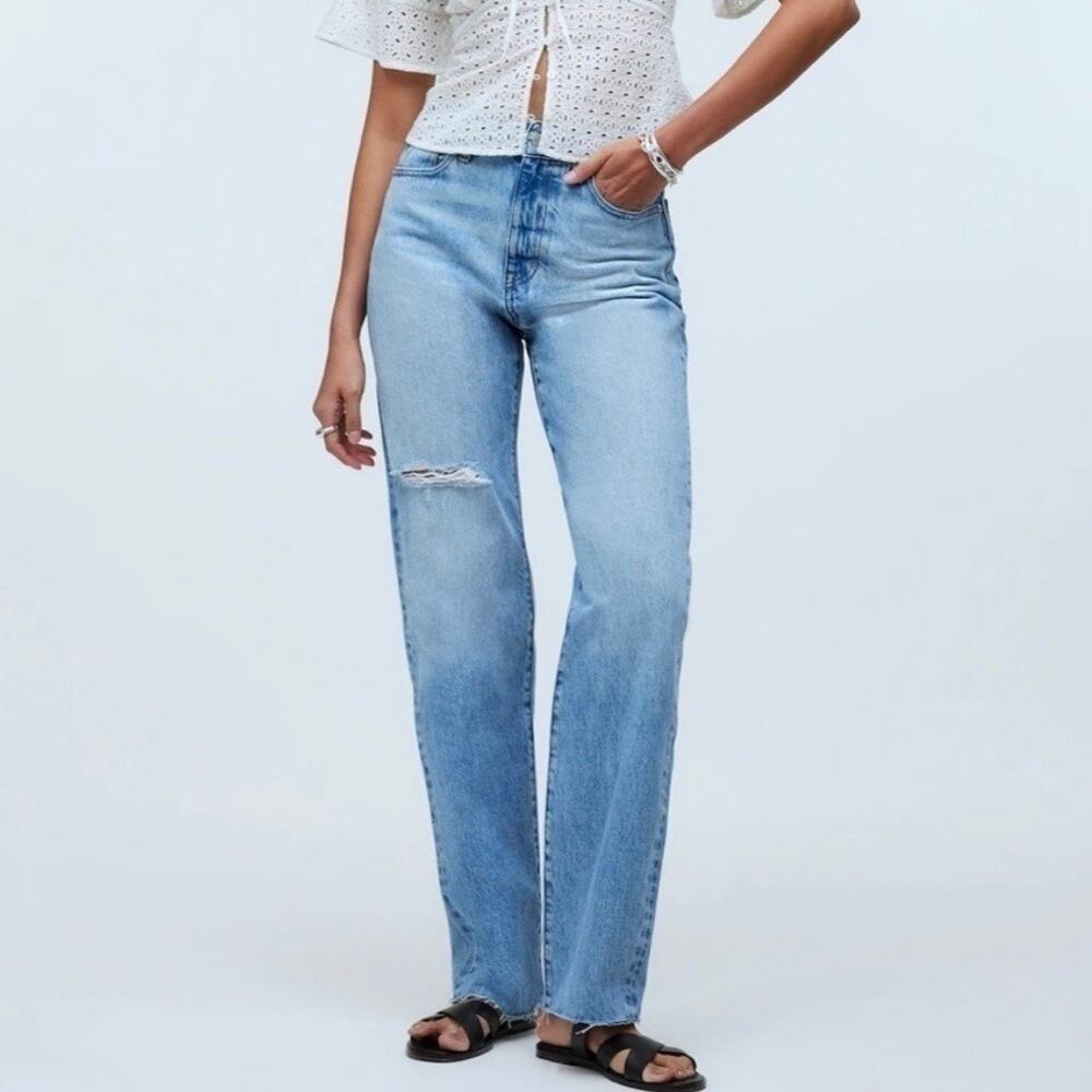 madewell the petite '90s straight jean revoir wash blue np509 women size p32